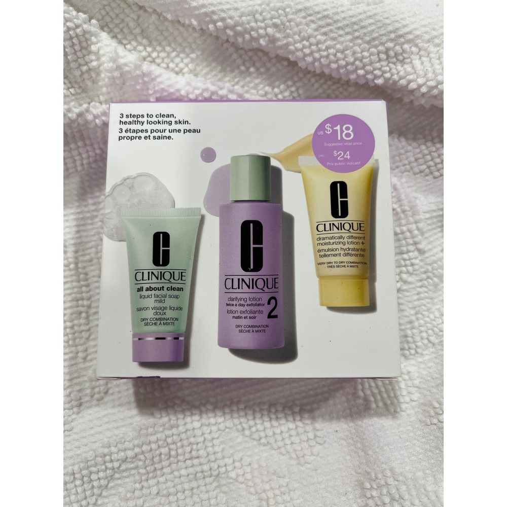 Clinique 3-Step Skin Care Intro Set Dry Combination Type 2 Cleanser Toner Lotion